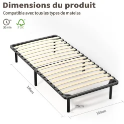 Teeno Ensemble Matelas en mousse + Sommier à Lattes 90x190cm, Epaisseur du Matelas 18 cm
