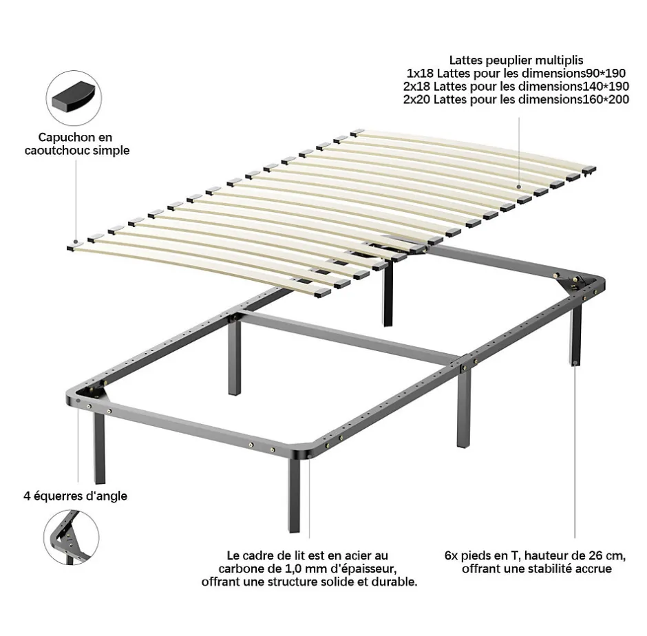 Teeno Ensemble Matelas en mousse + Sommier à Lattes 90x190cm, Epaisseur du Matelas 18 cm