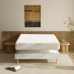 Teeno Ensemble Matelas en Mousse+ Lit Sommier Tapissier Déco 160x200cm, Epaisseur du Matelas 18cm Hot
