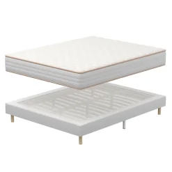 Teeno Ensemble Matelas en Mousse+ Lit Sommier Tapissier Déco 160x200cm, Epaisseur du Matelas 18cm Hot