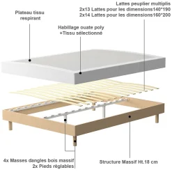 Teeno Ensemble Matelas en Mousse+ Lit Sommier Tapissier Déco 160x200cm, Epaisseur du Matelas 18cm Hot