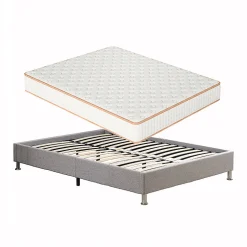 Teeno Ensemble Matelas en mousse + Cadre de lit Plateforme Capitonné 160x200cm, Epaisseur du Matelas 18cm