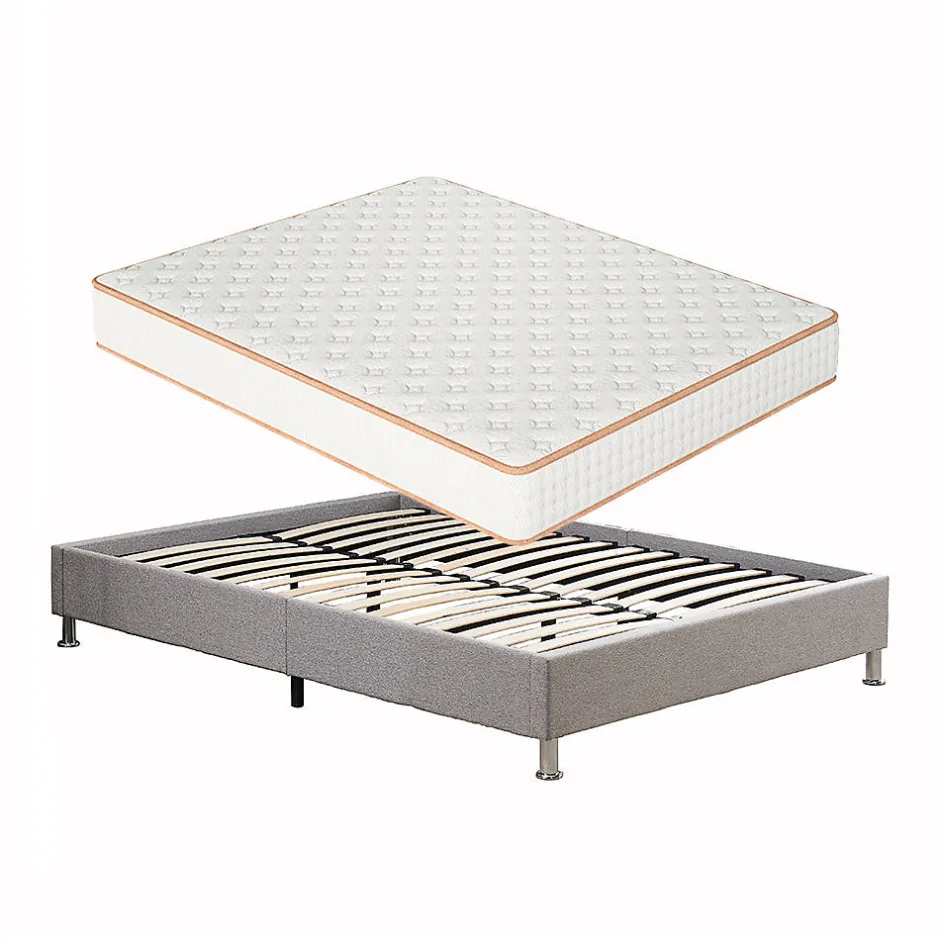 Teeno Ensemble Matelas en mousse + Cadre de lit Plateforme Capitonné 160x200cm, Epaisseur du Matelas 18cm