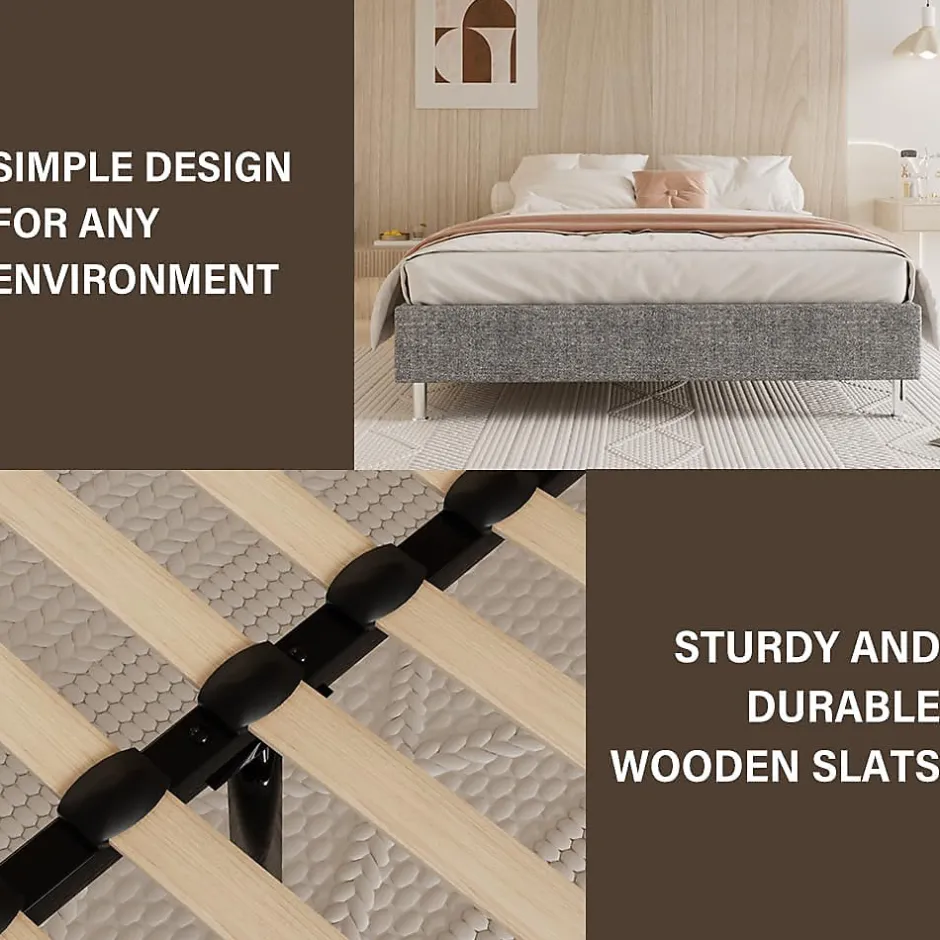 Teeno Ensemble Matelas en mousse + Cadre de lit Plateforme Capitonné 160x200cm, Epaisseur du Matelas 18cm
