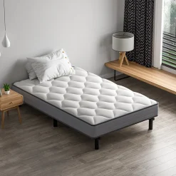 Teeno Ensemble Matelas et Sommier 90x190cm,Matelas à Ressorts ensachés et Robuste Cadre de lit en Fer avec 6 Pieds, Matelas épaisseur