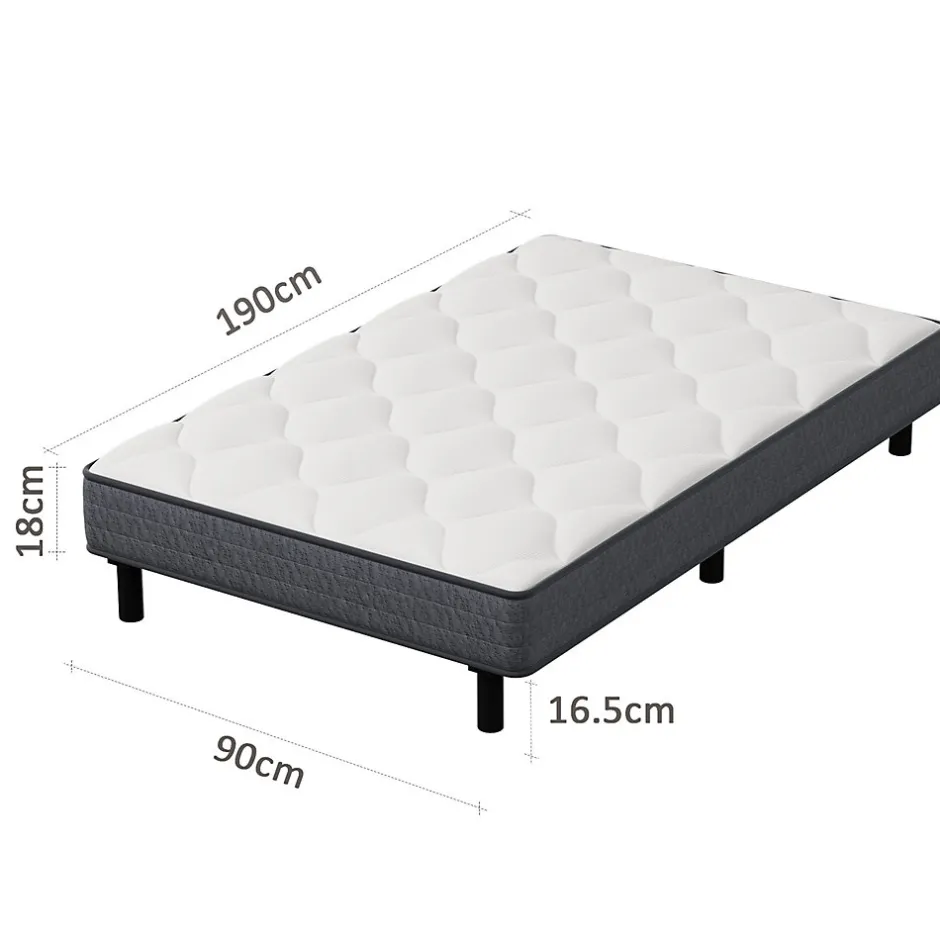 Teeno Ensemble Matelas et Sommier 90x190cm,Matelas à Ressorts ensachés et Robuste Cadre de lit en Fer avec 6 Pieds, Matelas épaisseur