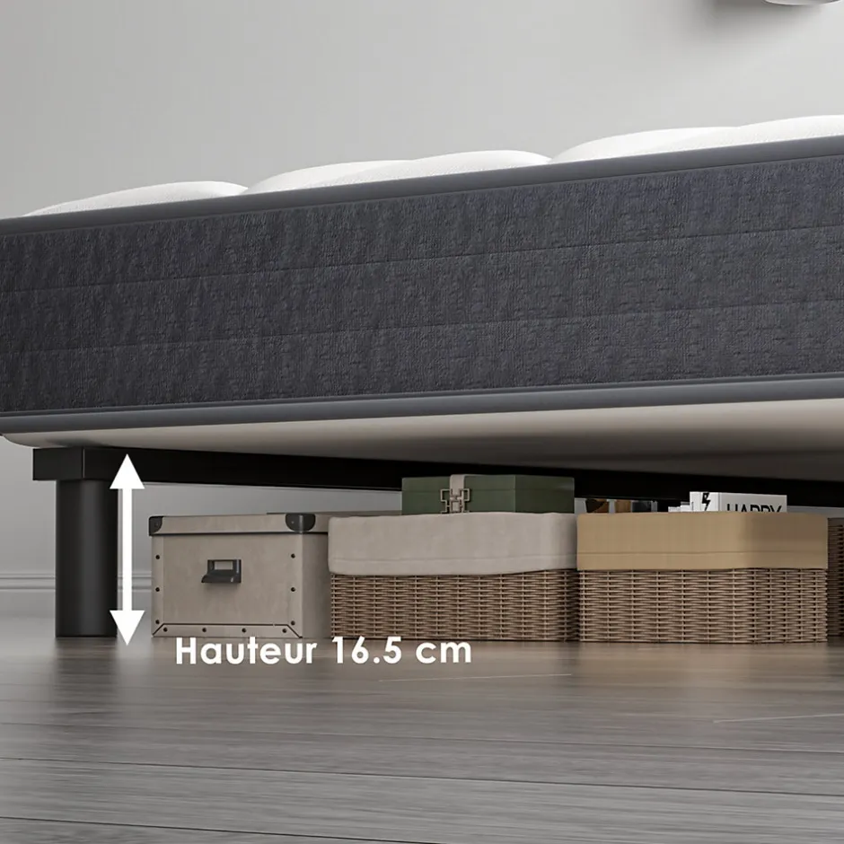 Teeno Ensemble Matelas et Sommier 90x190cm,Matelas à Ressorts ensachés et Robuste Cadre de lit en Fer avec 6 Pieds, Matelas épaisseur