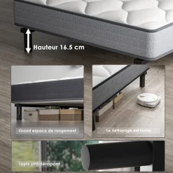 Teeno Ensemble Matelas et Sommier 90x190cm,Matelas à Ressorts ensachés et Robuste Cadre de lit en Fer avec 6 Pieds, Matelas épaisseur