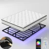 Teeno Ensemble matelas LED 160x200 cm cadre de lit en métal matelas en mousse de 22 cm d'épaisseur, cadre de lit double avec éclairage