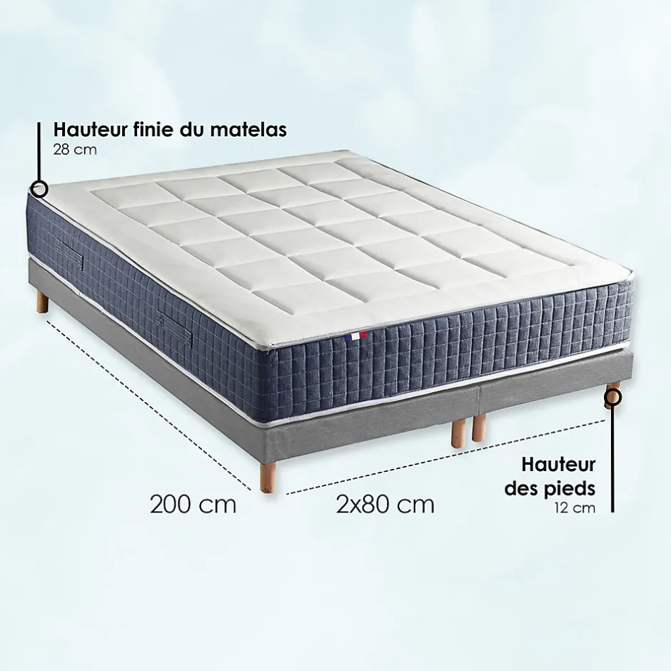 Idliterie Ensemble matelas ressort 7 zones et mémoire forme sommier 2x80x200