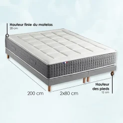 Idliterie Ensemble matelas ressort 7 zones et sommier 2x80x200