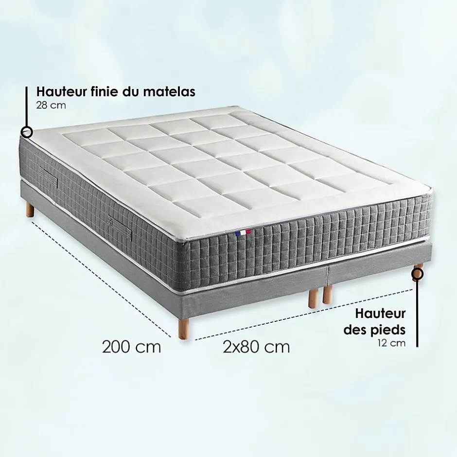 Idliterie Ensemble matelas ressort 7 zones et sommier 2x80x200