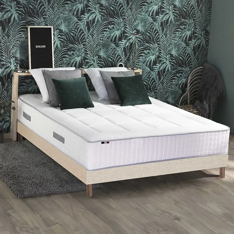 Idliterie Ensemble matelas ressorts 7 zones PALACIO + sommier en kit beige lattes flexibles 140x200 New