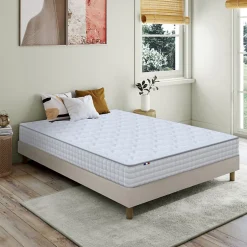 Idliterie Ensemble matelas ressorts ASTRE + sommier kit beige à lattes flexibles 160x200