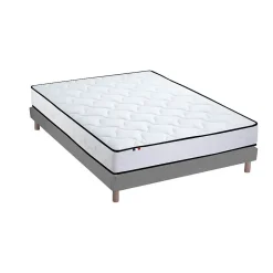 Idliterie Ensemble Matelas Ressorts + Mémoire de forme + sommier ELOISE - Made in France 140x190, Sommier - Gris chiné