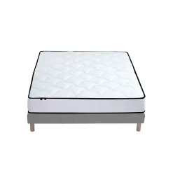 Idliterie Ensemble Matelas Ressorts + Mémoire de forme + sommier ELOISE - Made in France 140x190, Sommier - Gris chiné