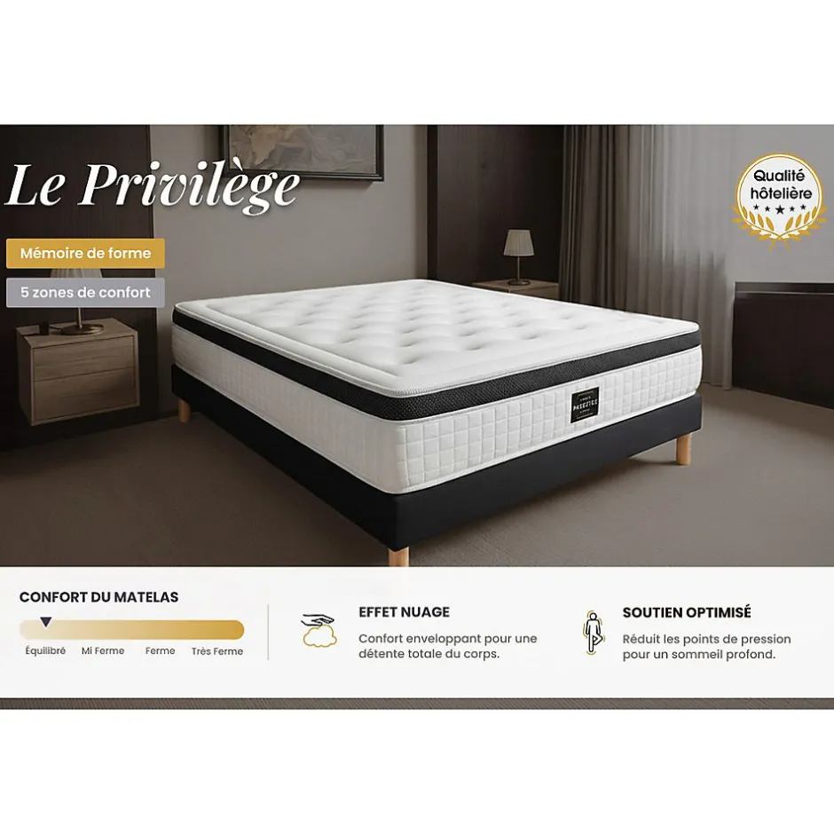 Prestige Literie Ensemble Mémoire de forme de confort Equilibré avec sommier kit