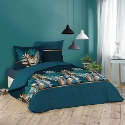 L'Effet Papillon Ensemble parure de couette 260x240 cm Alianor + drap housse 160x200 Bleu