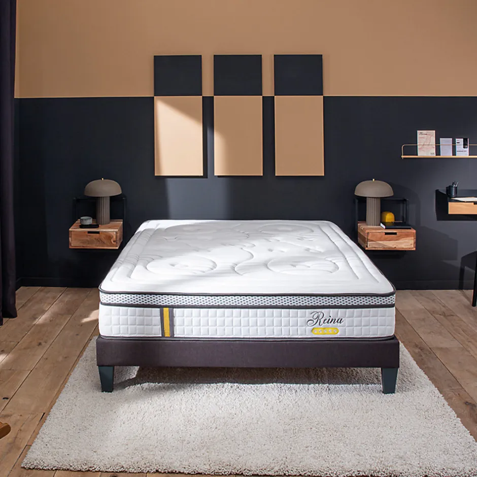 Bellecour Ensemble Reina 2.0 140x190 cm Matelas Ressorts ensachés + Sommier Bois