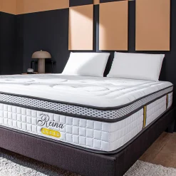 Bellecour Ensemble Reina 2.0 140x190 cm Matelas Ressorts ensachés + Sommier Bois