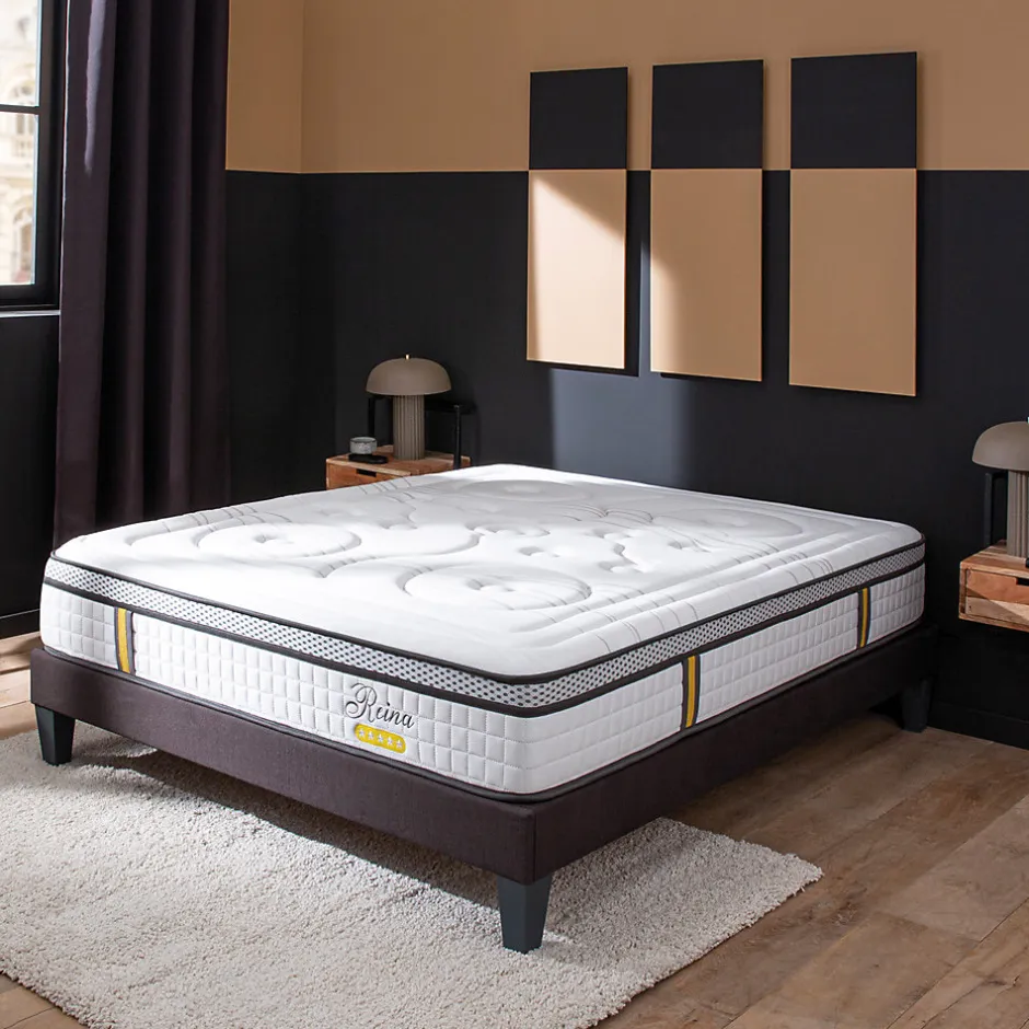 Bellecour Ensemble Reina 2.0 90x200 cm Matelas Ressorts ensachés + Sommier Bois