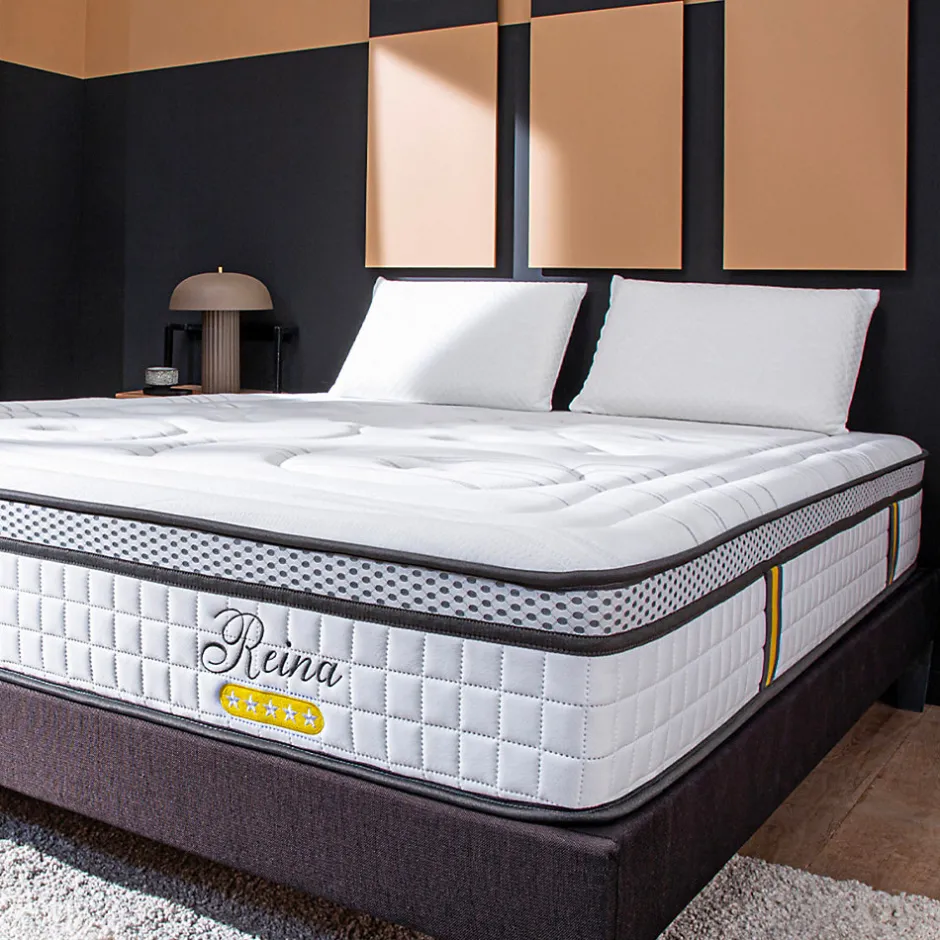 Bellecour Ensemble Reina 2.0 90x200 cm Matelas Ressorts ensachés + Sommier Bois