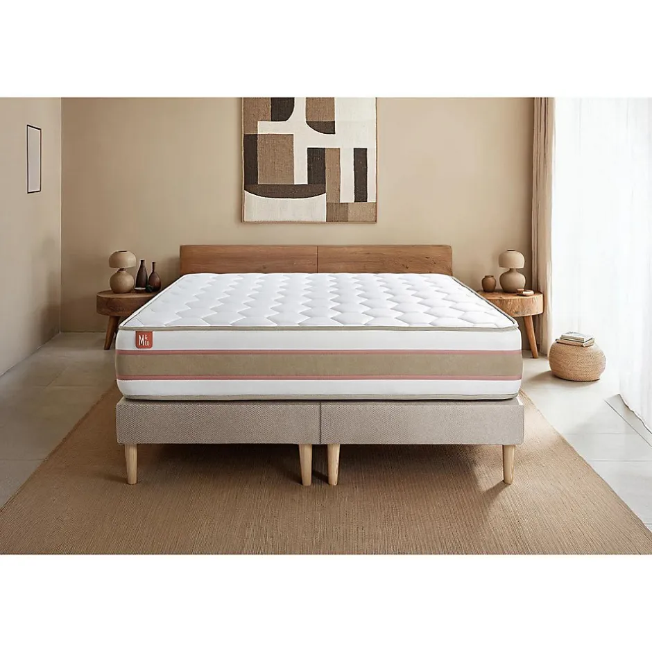 Marmottes & Co Ensemble Ressorts ensachés et mémoire de forme de confort Equilibré avec sommier tapissier