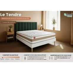 Marmottes & Co Ensemble Ressorts ensachés et mémoire de forme de confort Equilibré avec sommier tapissier
