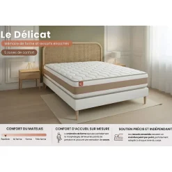 Marmottes & Co Ensemble Ressorts ensachés et mémoire de forme de confort Equilibré avec sommier tapissier New