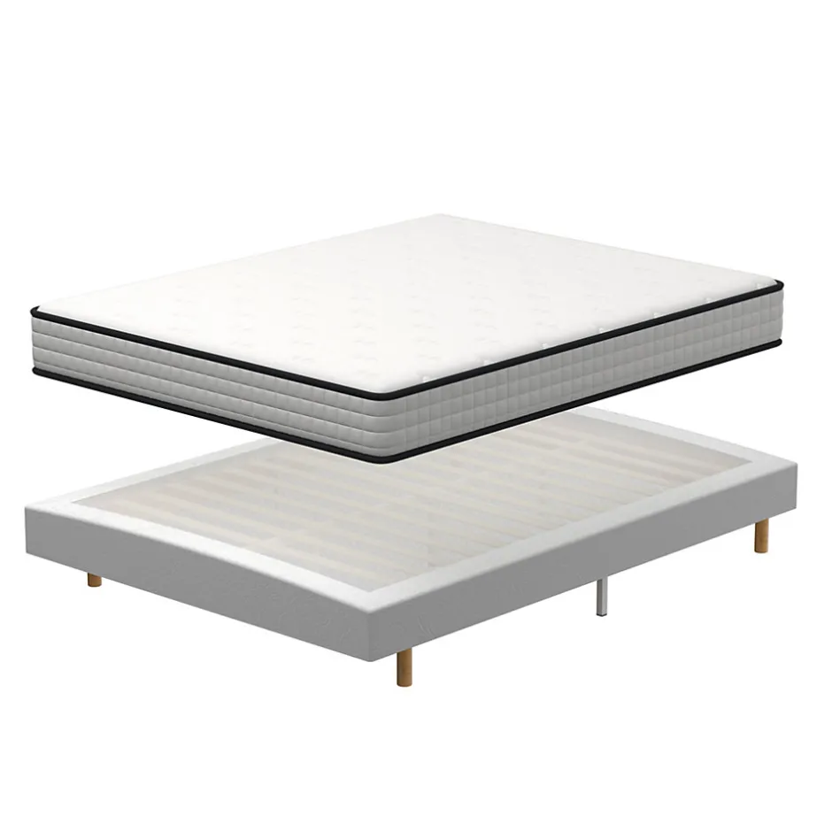 Teeno Ensemble 160x200 cm Matelas en Mousse+ Lit Sommier Tapissier Déco, Epaisseur du Matelas 22cm