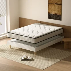 Teeno Ensemble 160x200 cm Matelas en Mousse+ Lit Sommier Tapissier Déco, Epaisseur du Matelas 22cm