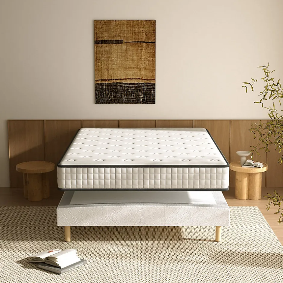 Teeno Ensemble 160x200 cm Matelas en Mousse+ Lit Sommier Tapissier Déco, Epaisseur du Matelas 22cm