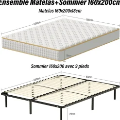 Teeno Ensemble 140x190 cm Matelas Mousse + Sommier à Lattes, Epaisseur du Matelas 18 cm
