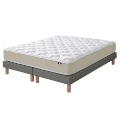 Idliterie Ensemble 180x200 Matelas polylatex 80 kg/m3 et sommier tapissier beige New