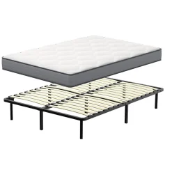 Teeno Ensemble 140x190cm Matelas à ressorts +Sommier à Lattes sur Pieds, Epaisseur du Matelas 20cm