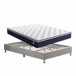 Teeno Ensemble 140x190cm Matelas à ressorts + Cadre de lit Plateforme Capitonné, Epaisseur du Matelas 20cm
