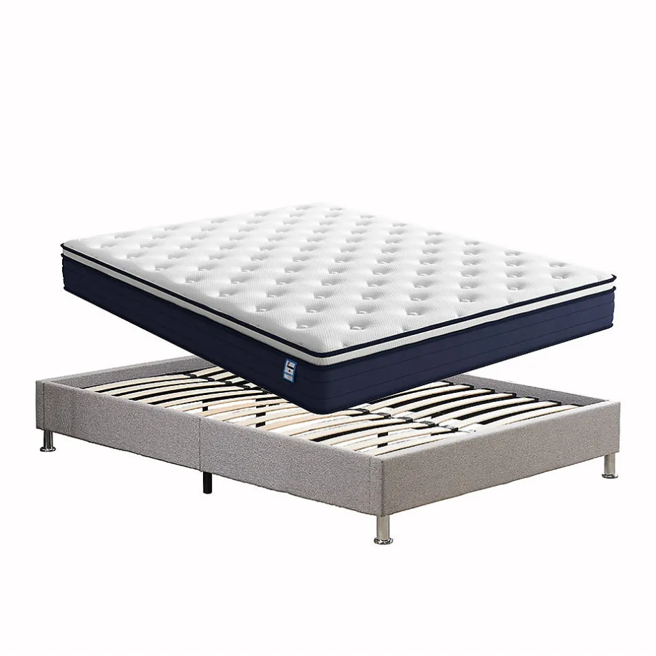 Teeno Ensemble 140x190cm Matelas à ressorts + Cadre de lit Plateforme Capitonné, Epaisseur du Matelas 20cm