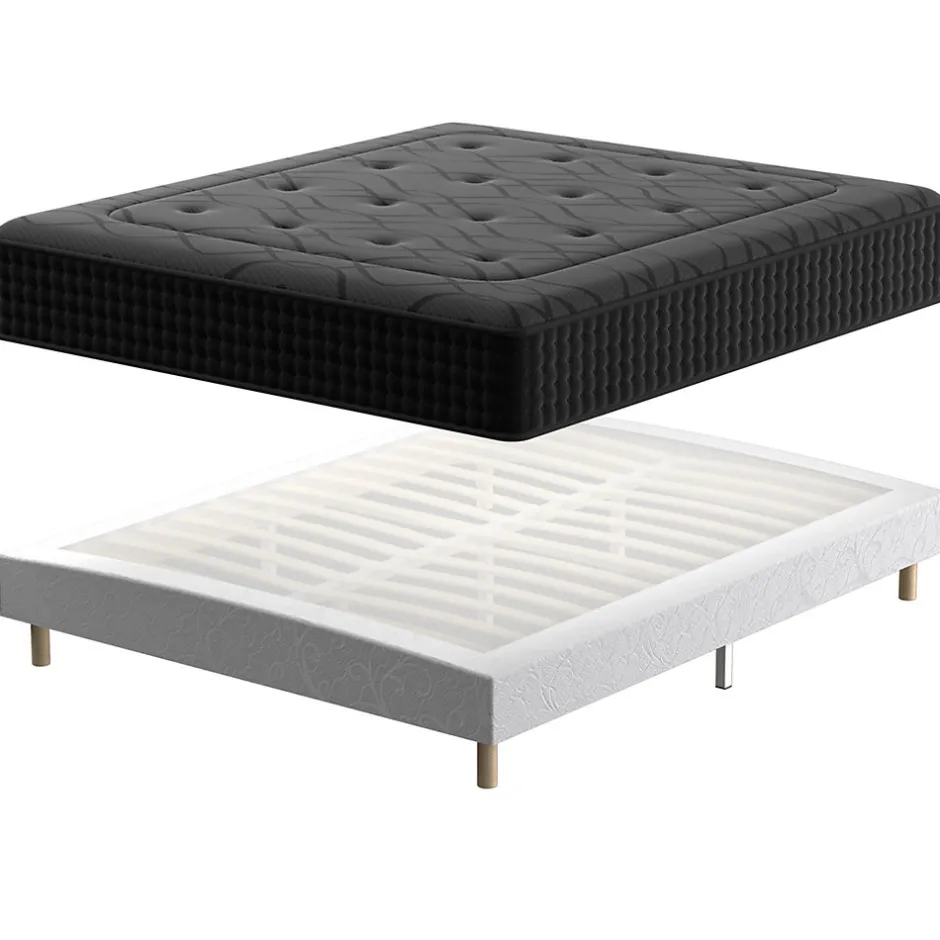 Teeno Ensemble 140x190cm Matelas à ressorts+ Lit Sommier Tapissier Déco, Epaisseur du Matelas 30cm