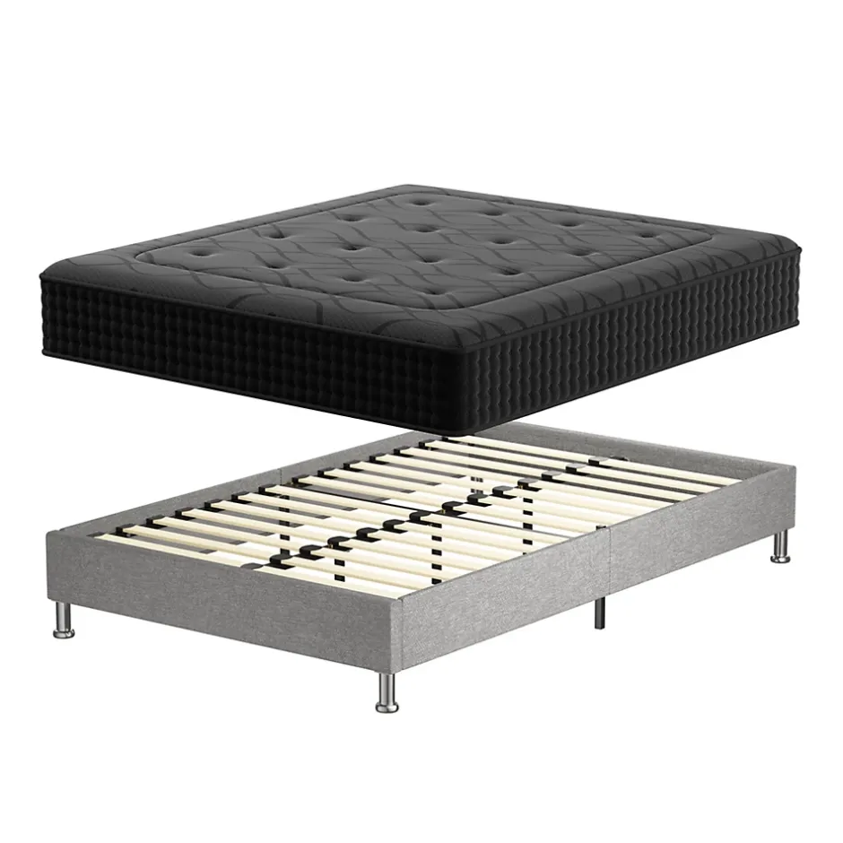 Teeno Ensemble 140x190cm Matelas à ressorts + Cadre de lit Plateforme Capitonné , Epaisseur du Matelas 30cm Clearance