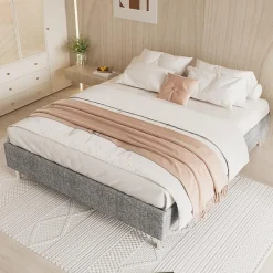 Teeno Ensemble 140x190cm Matelas en mousse + Cadre de lit Plateforme Capitonné, Epaisseur du Matelas 22cm
