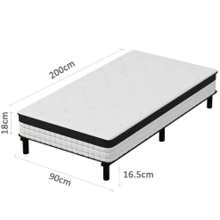 Teeno Ensemble 90x200cm matelas-châssis, matelas à ressorts ensachés et haute résilience + cadre de lit en fer robuste, comprenant 6 Online