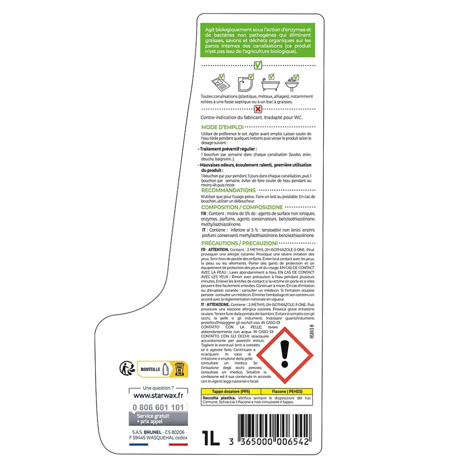 Starwax Entretien biologique canalisation 1L Outlet