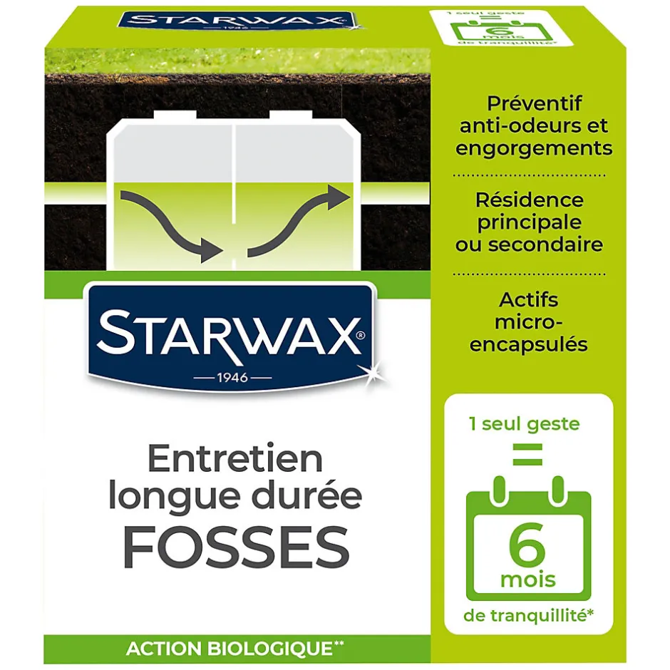 Starwax Entretien longue durée 6 mois fosses septiques 500g