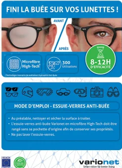 Varionet Essuire-verres anti-buée microfibre high-tech