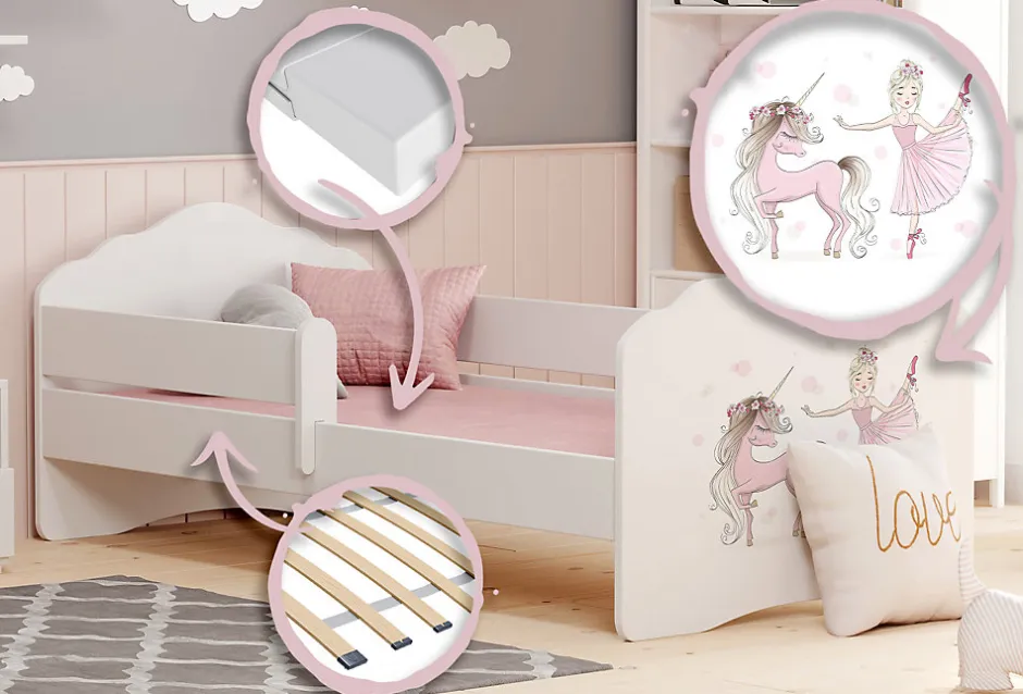 Enfant Kobi FALA lit d'enfant avec balustrade 140x70 Fille avec licorne