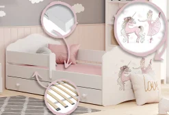 Kobi FALA lit enfant avec tiroir et barre 140x70 Fille avec licorne