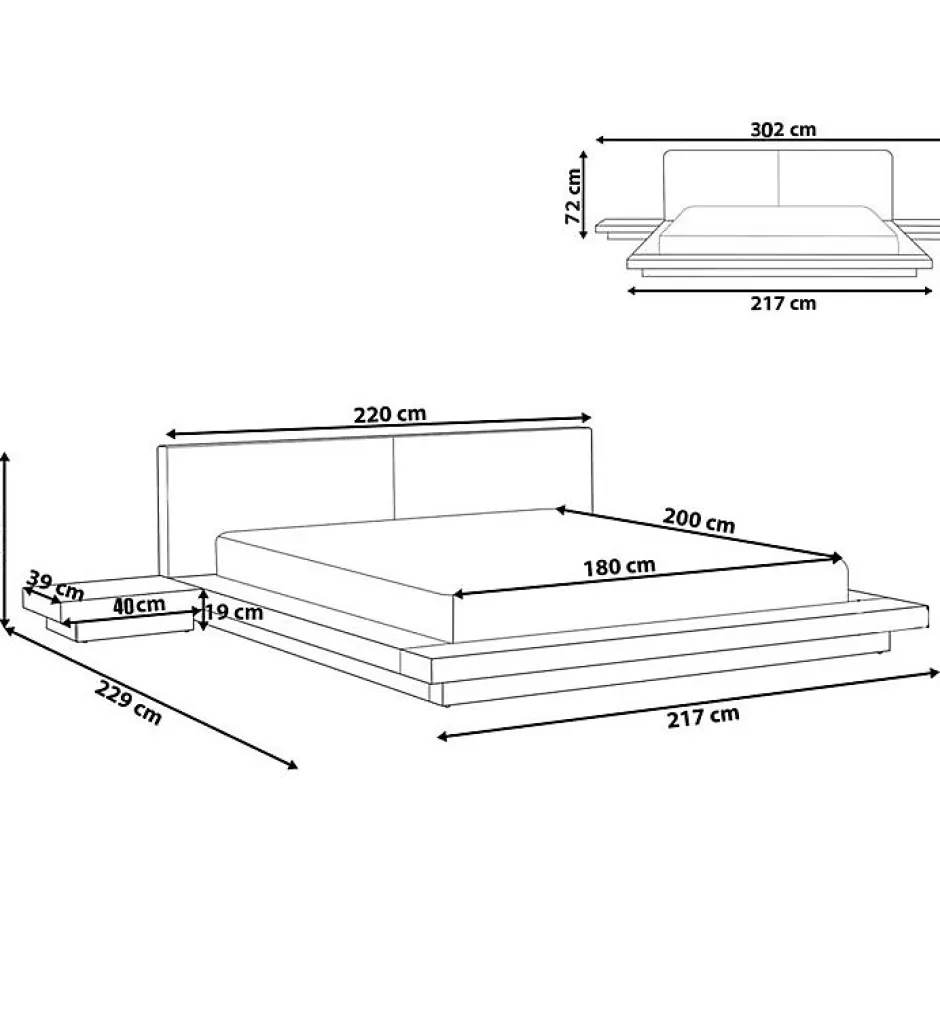 Pro Et Discount Grand Lit plateforme king size blanc 180 x 200 XXL tables de chevets