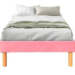 King Of Dreams Gregory - Solide et Confortable Sommier Tapissier Rose + Pieds en 20 cm pour Matelas en 90x190-13 Lattes Discount