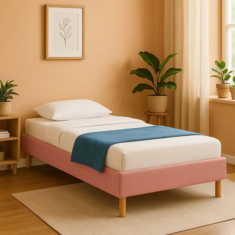 King Of Dreams Gregory - Solide et Confortable Sommier Tapissier Rose + Pieds en 20 cm pour Matelas en 90x190-13 Lattes Discount