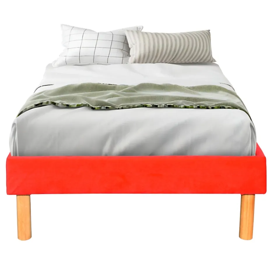 King Of Dreams Gregory - Solide et Confortable Sommier Tapissier Rouge + Pieds en 20 cm pour Matelas en 90x190-13 Lattes Hot